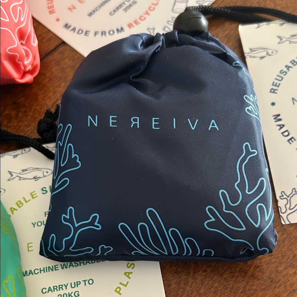 Reusable Shopping Bag Set - Coral, Teal, and Navy - Picture 3 of 6